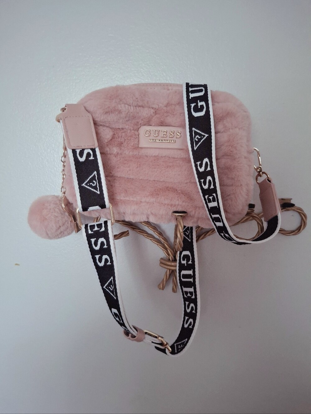 Guess Pink Faux Fur Crossbody Bag